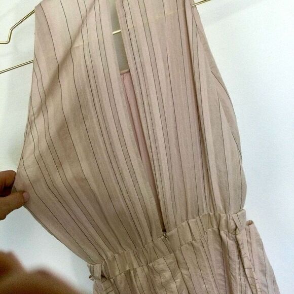 Grade & Gather Womens Medium Midi Dress Cream Tan Lined Slit Back Elastic Waist - Picture 4 of 12